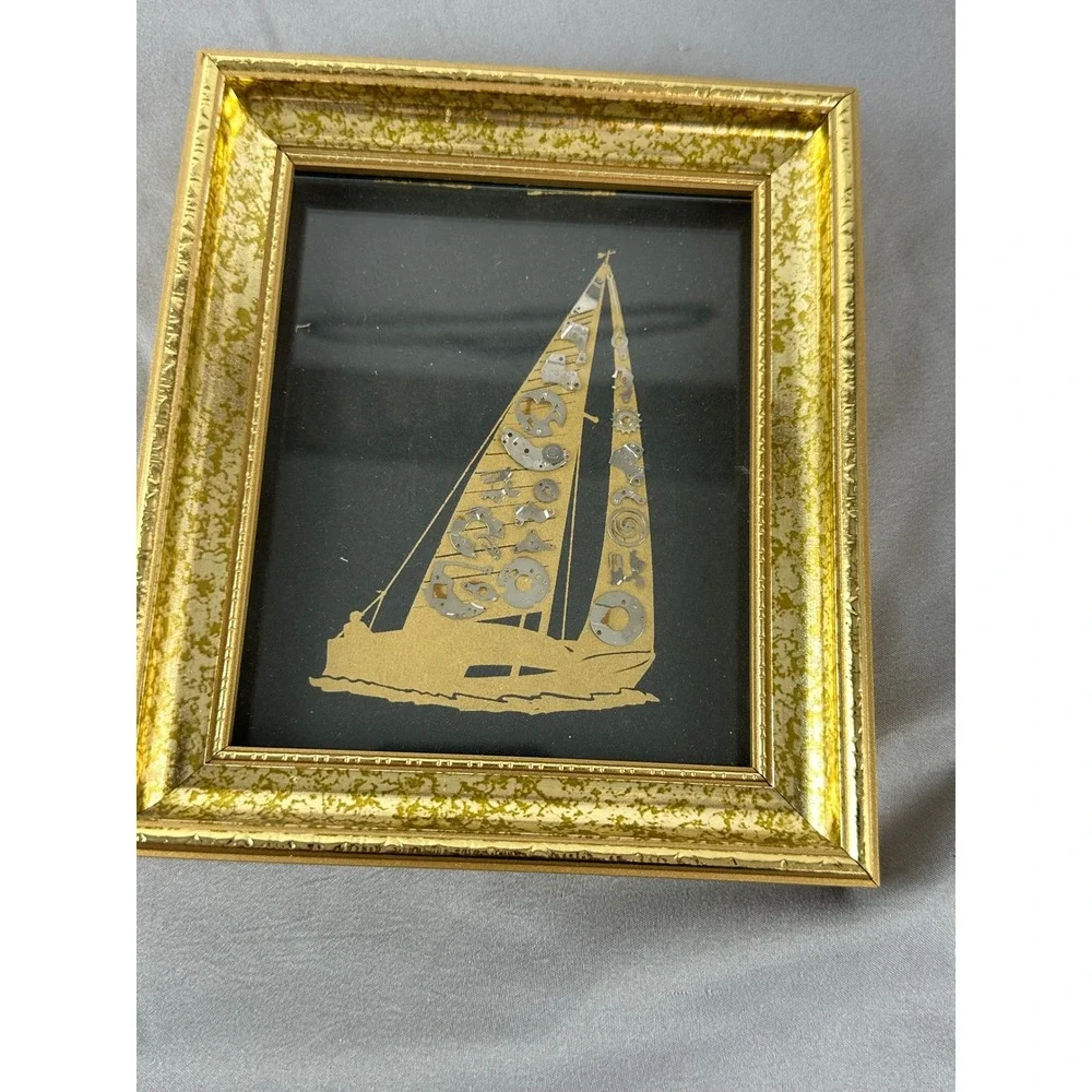 Vintage Steampunk Sailboat‎ Art Watch Parts Nautical Framed 7x6